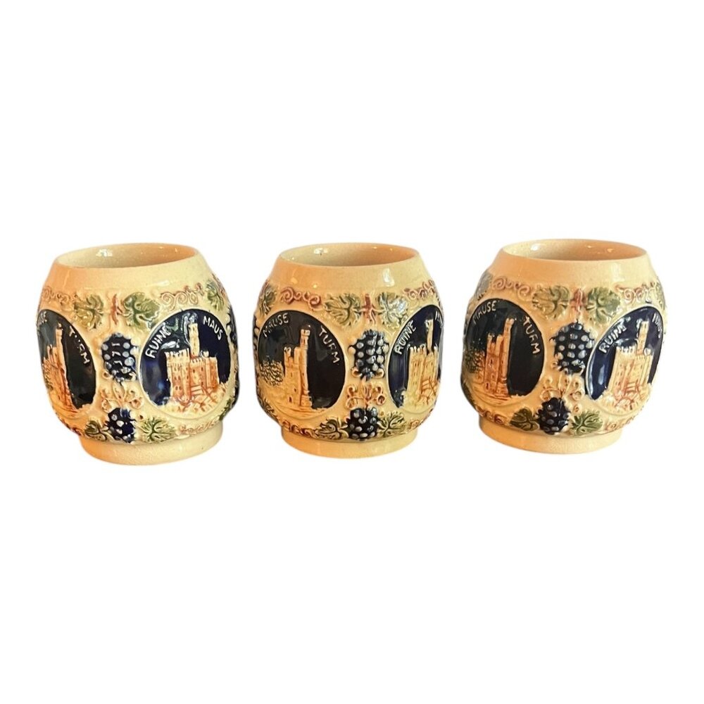 Gerzit Gerz Castles On The Rhine Vintage Beer Stein Mug Set Of 3 Made In Germany